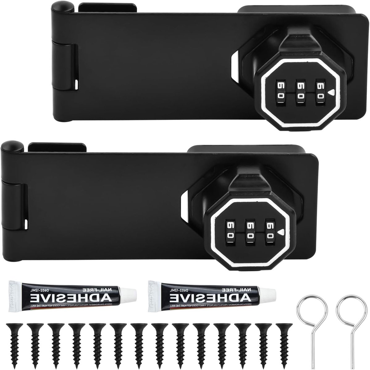 12 cm overval cijferslot, 2 stuks lichtgevende overval slot voor kast, deur, zinklegering, slot, kast, veiligheidsoverval, hasp lock voor deur, kasten, ramen (zwart)