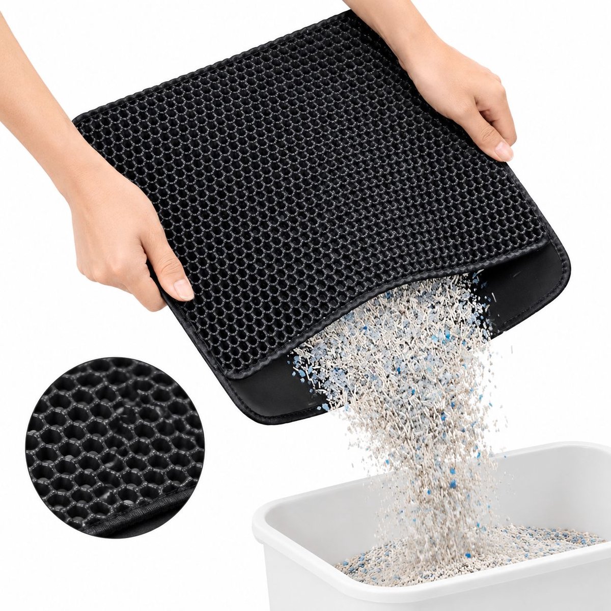 VHV - Kattenbakmat - Kattenbak mat waterdicht - 45 cm - Zwart - Grit opvanger - Uitloopmat kattenbak - Dubbele laag - voor katten