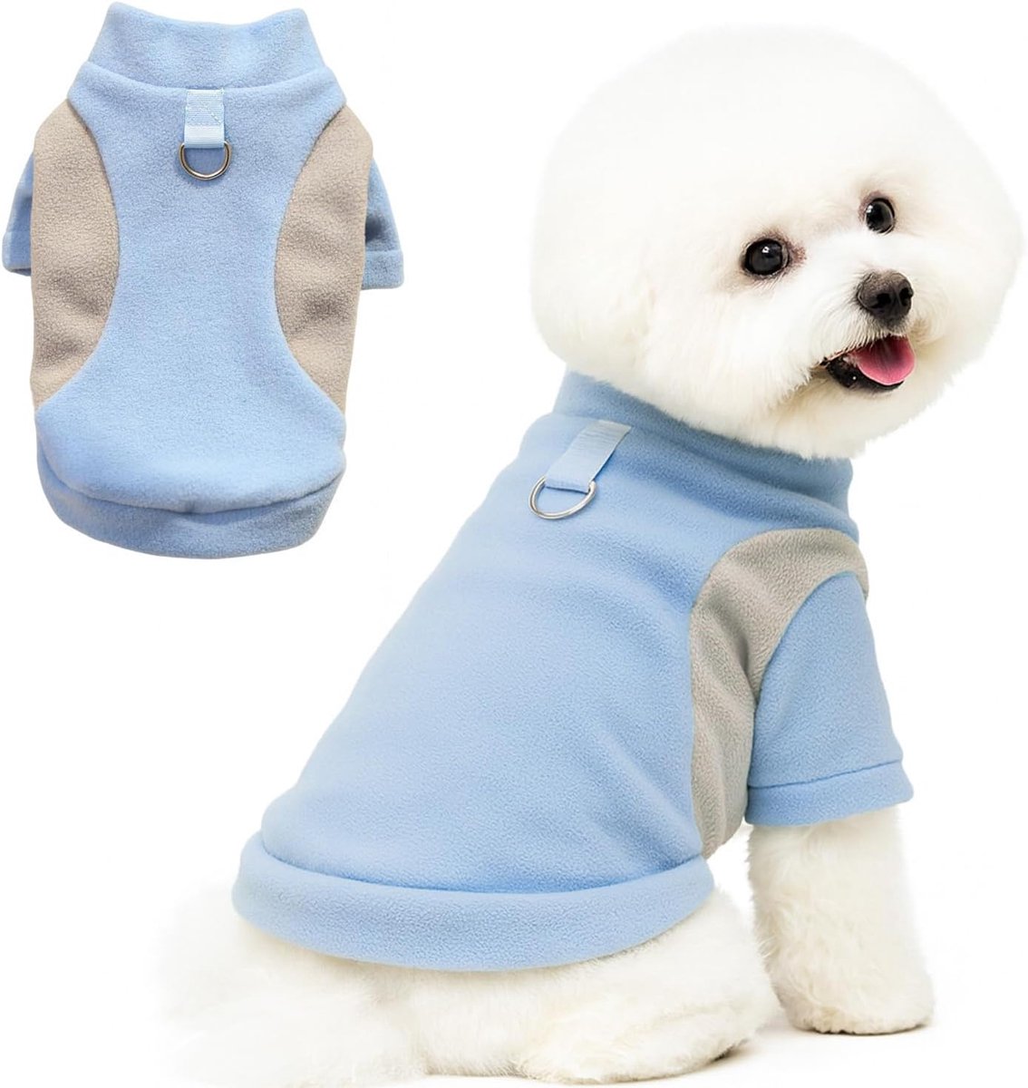 Wintertrui voor kleine honden, warme fleece outfit met D-ring, zachte huisdierjas, chihuahua, schnauzer, shih tzu, yorkie, Franse buldog (blauw, XL)