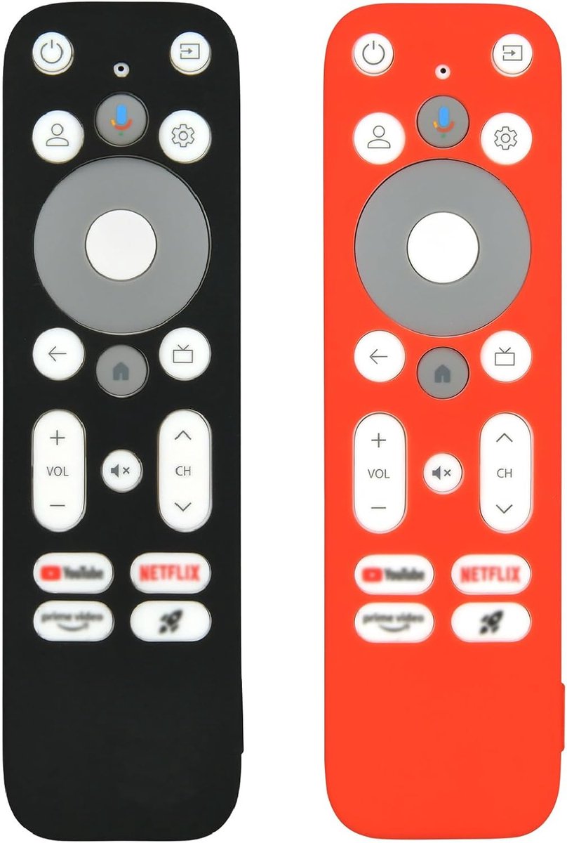 (2 stuks) siliconen beschermhoes vervangende afstandsbedieningsset voor universele Android TV 4K UHD Stick TV Box afstandsbediening, voor Onn XNANO 100024646 (siliconen, zwart en rood)