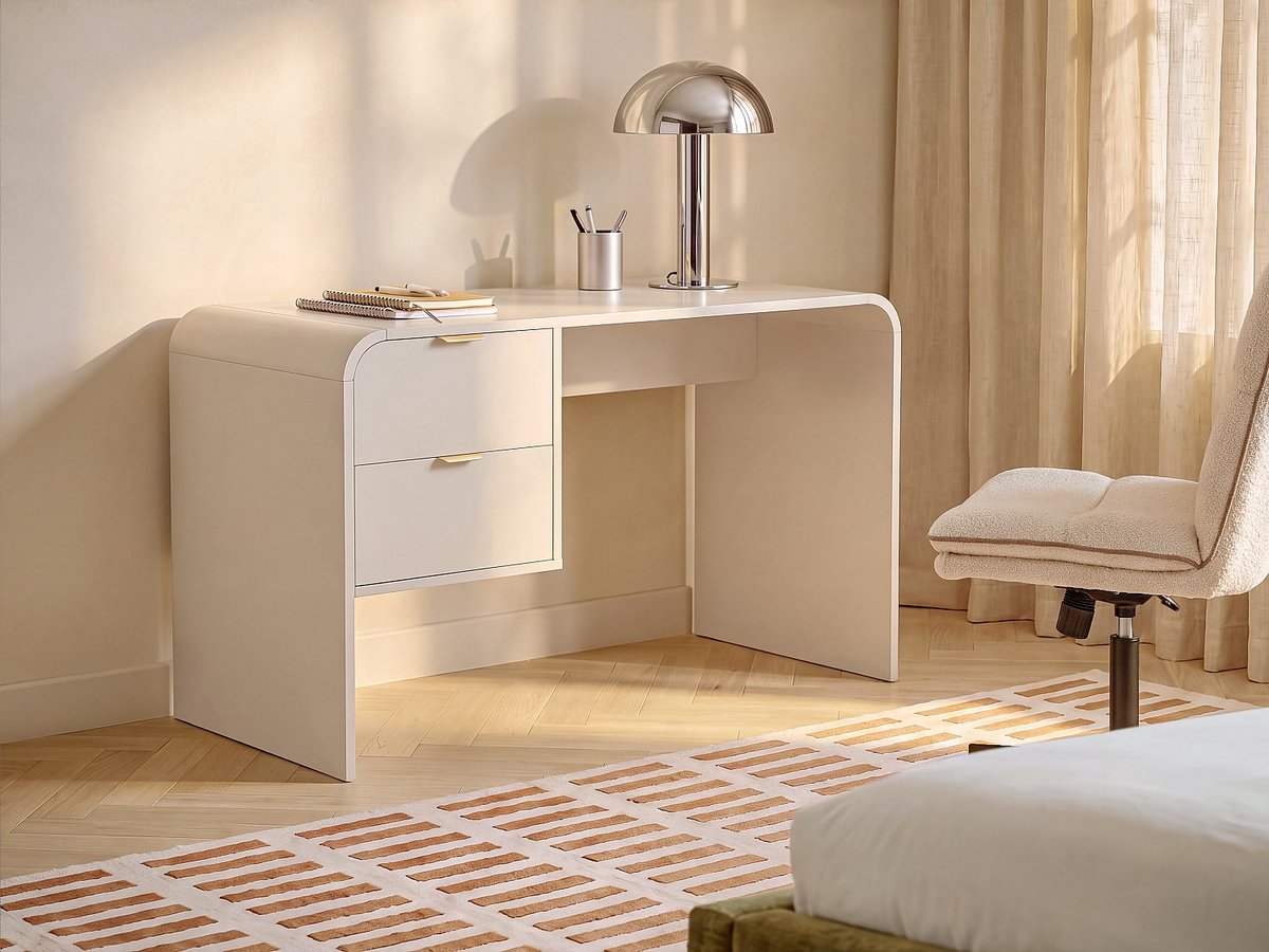 Vente-unique Bureau met 2 laden - Beige en goudkleurig ORALINO