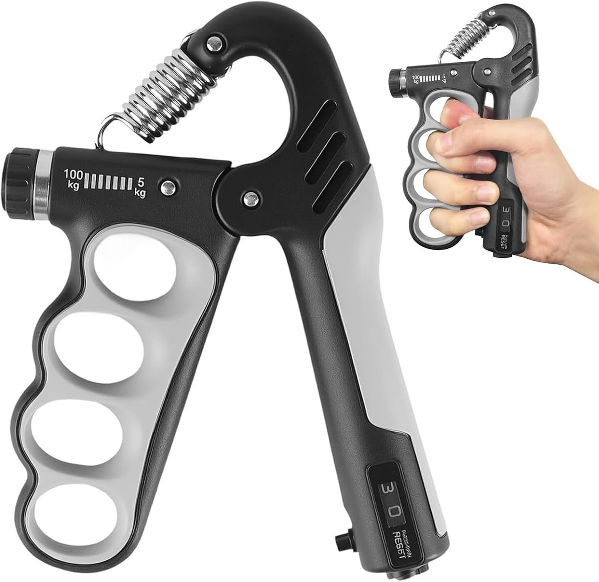 SnelShoppen - Hand Grip Trainer 5-100 kg - Verstelbare Grip Kracht Trainer met Tellen - Ideaal voor Atleten en Voorarm Training - Hand Trainer voor Th