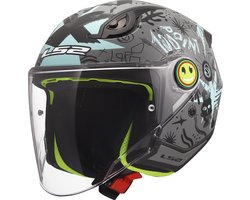 Casque jet enfant LS2 OF622 Funny II Scribble gris bleu - Kinder S