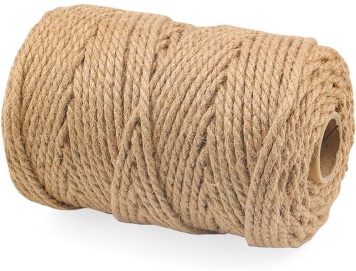 Natuurlijke Jute Touw van 5mm, 100m Gedraaid, Ideaal voor Krabpalen, Handwerk en Luggage