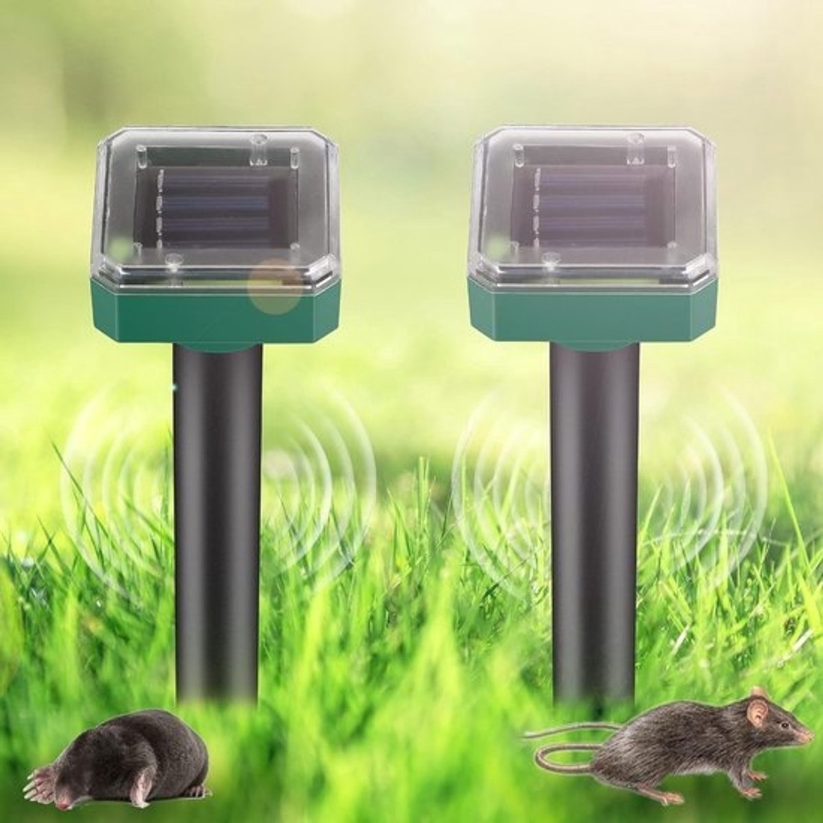 Set van 2 ultrasone mollenafweerders - Waterdicht en op zonne-energie voor mollenbestrijding