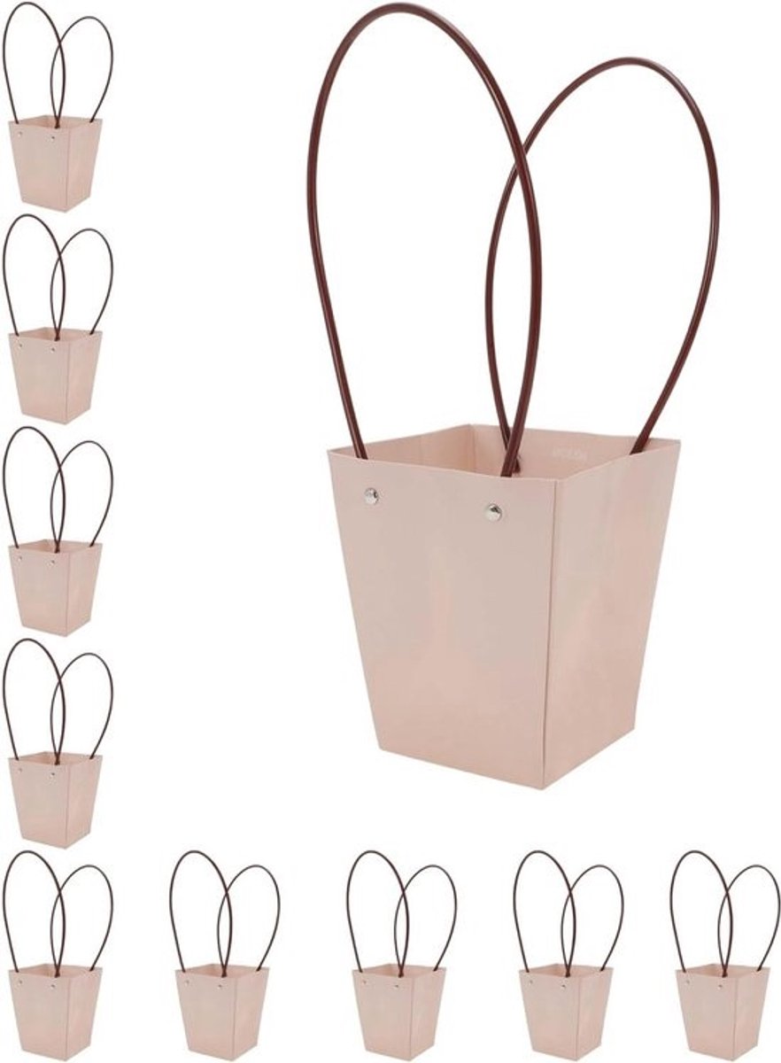 10 Boeketten met Handvat in Geschenkdoos voor Bloemisten - Perfect voor Verjaardagen, Moederdag en Bruiloften - Afmetingen 13 x 9,5 x 15 cm, Roze