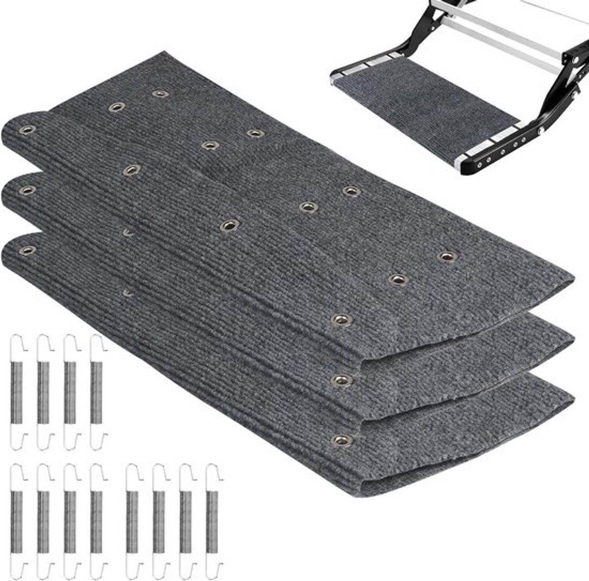 Set van 3 Antislip RV Trapmatten voor Campers en Caravan, Ideaal voor Veiligheid en Comfort (Grijs)