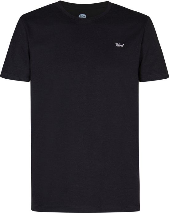 Zwart t-shirt met korte mouwen en geborduurd wit Petrol Industries logo op de borst.
