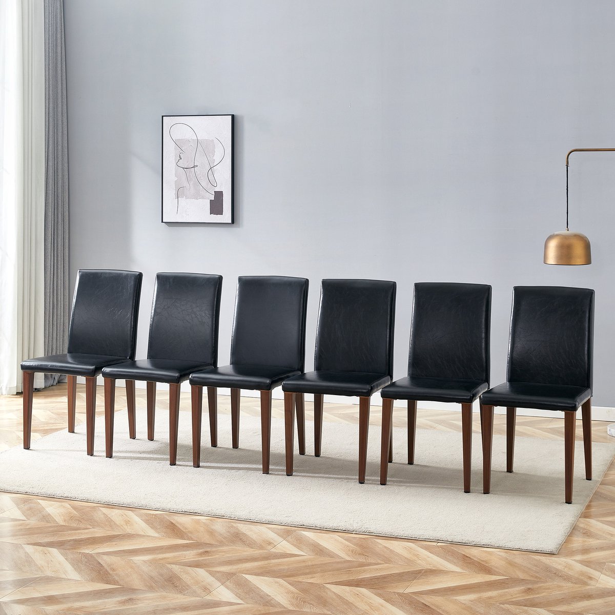 Clruro Eetkamerstoelen - 90 cm Hoog - 6 Stuks met Minimalistisch Design - PU/Metaal - Zwart/Walnoot