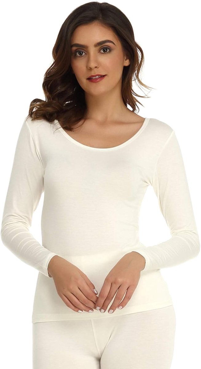 Dames ultradunne modale ronde hals thermische top/shirt met lange mouwen