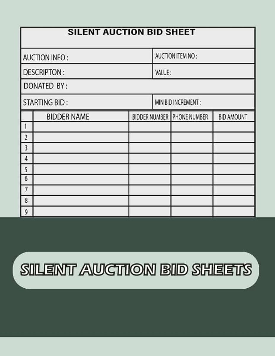 Silent Auction Bid Sheets: Silent Auction Display Paper Duplicate, Organizer and Fundraising Event Chart, 100 pages 8.5 × 11 inches
