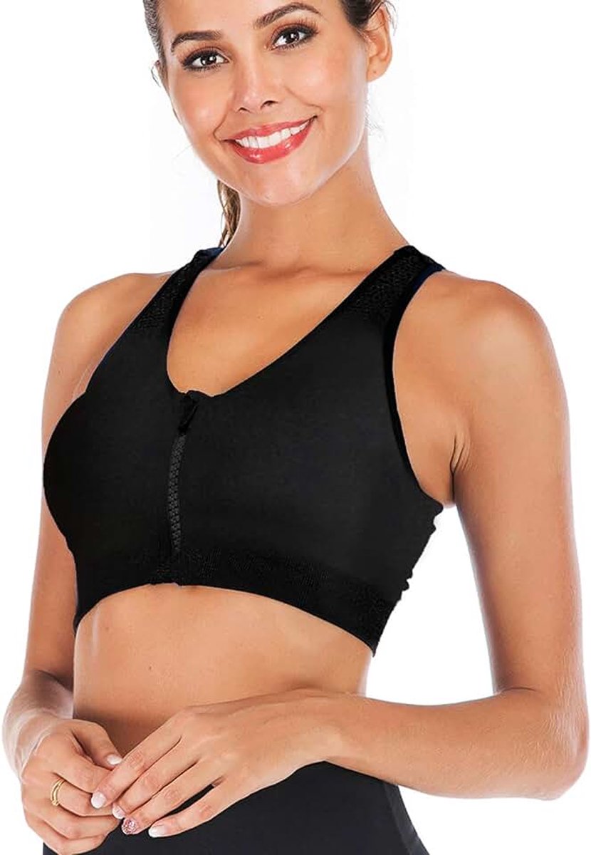 Sportbeha met ritssluiting aan de voorkant, post, surgery beha, yoga, workout, fitness, activewear, racerback, gevoerde beha voor vrouwen
