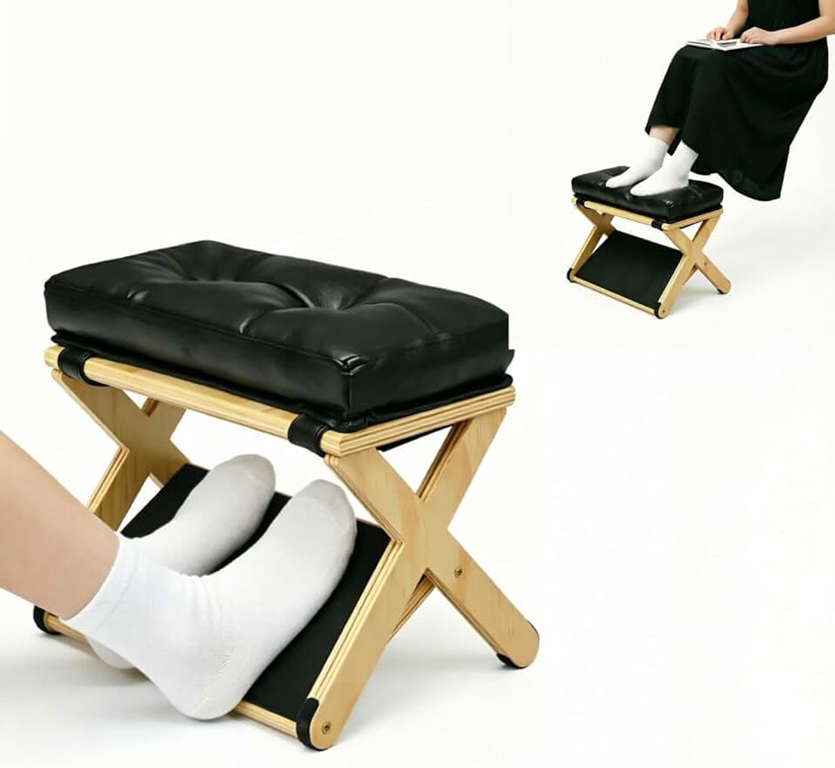 Voetsteun bureau, dubbellaagse antislip voetbank, ergonomische voetsteun, bureau, voetensteun, voetsteun, met afneembare zachte bekleding voor thuis, kantoor en reizen