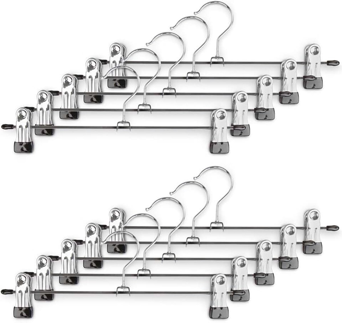 Broekhanger van verchroomd metaal, kleerhangers met klemmen, 30 cm, verstelbare kleerhangers, antislip kleerhangers voor rokken, sokken, overhemden en jeans (10 stuks)