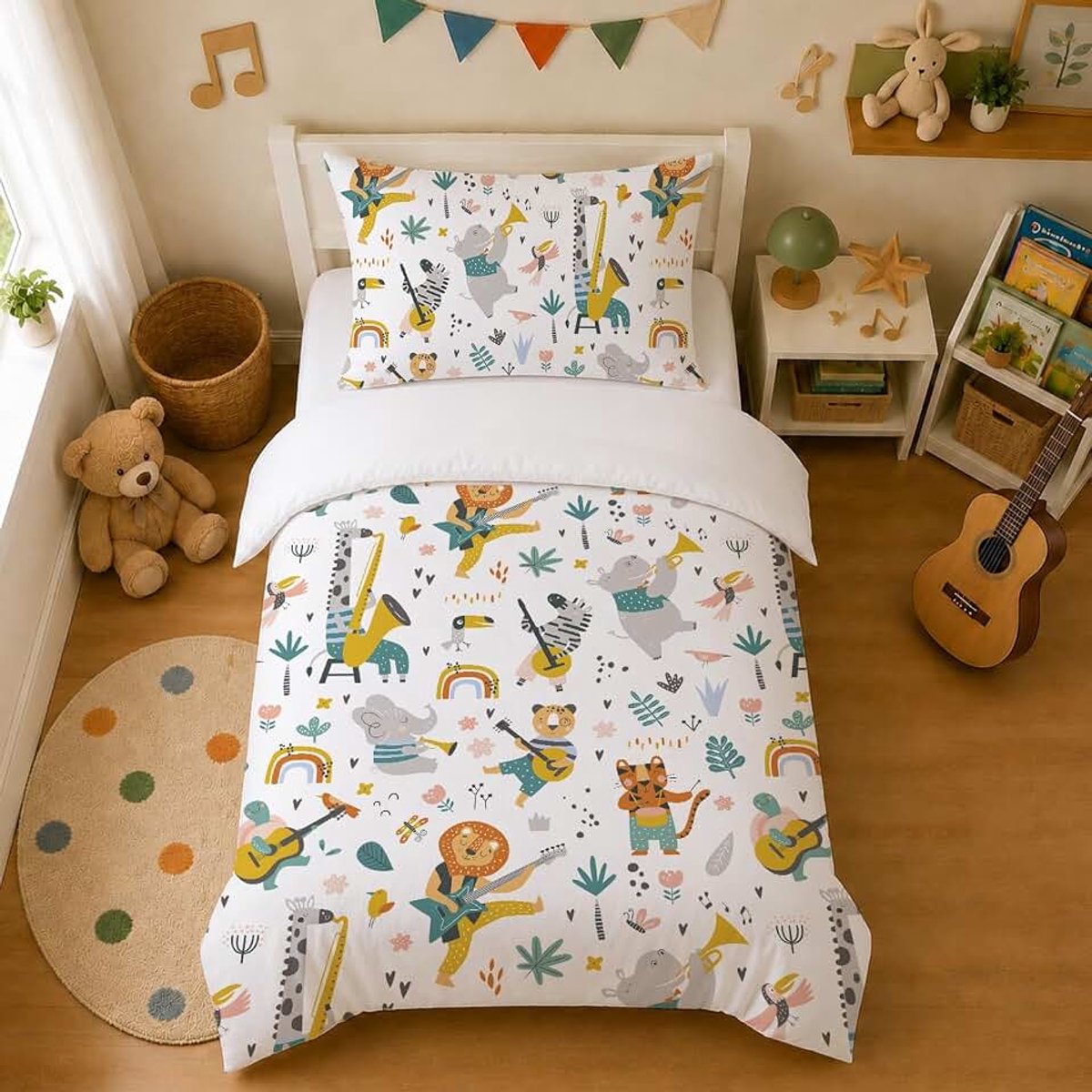 Dekbedovertrek 90 x 190 cm, dekbedovertrek met ritssluiting, beddengoed van microvezel voor eenpersoonsbed, kinderbeddengoed met kussensloop 40 x 60 cm