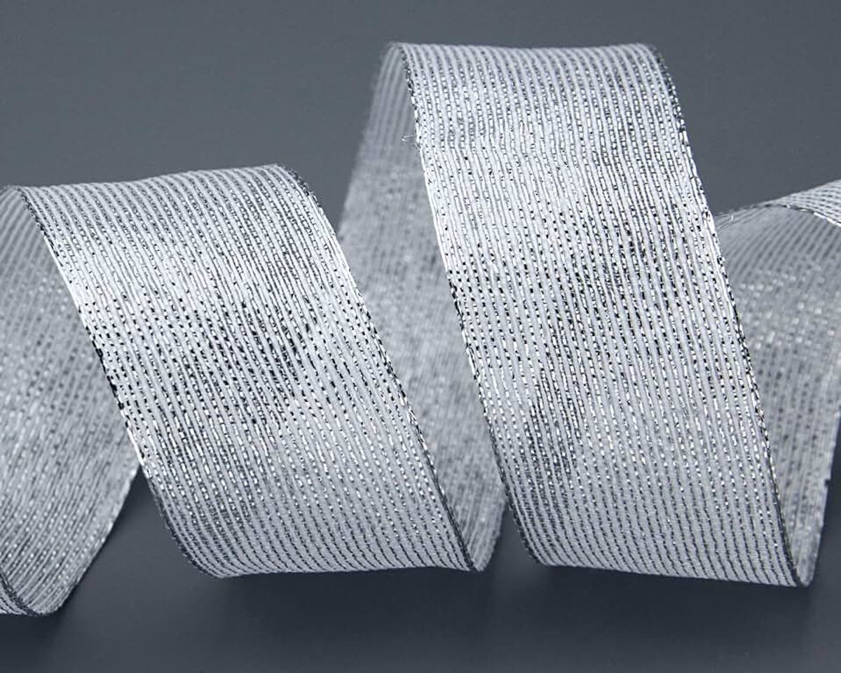 20 m x 40 mm decoratielint metallic strepen wit zilver Lurex strepen cadeaulint lint lint met draadranden glanzend kerstlint