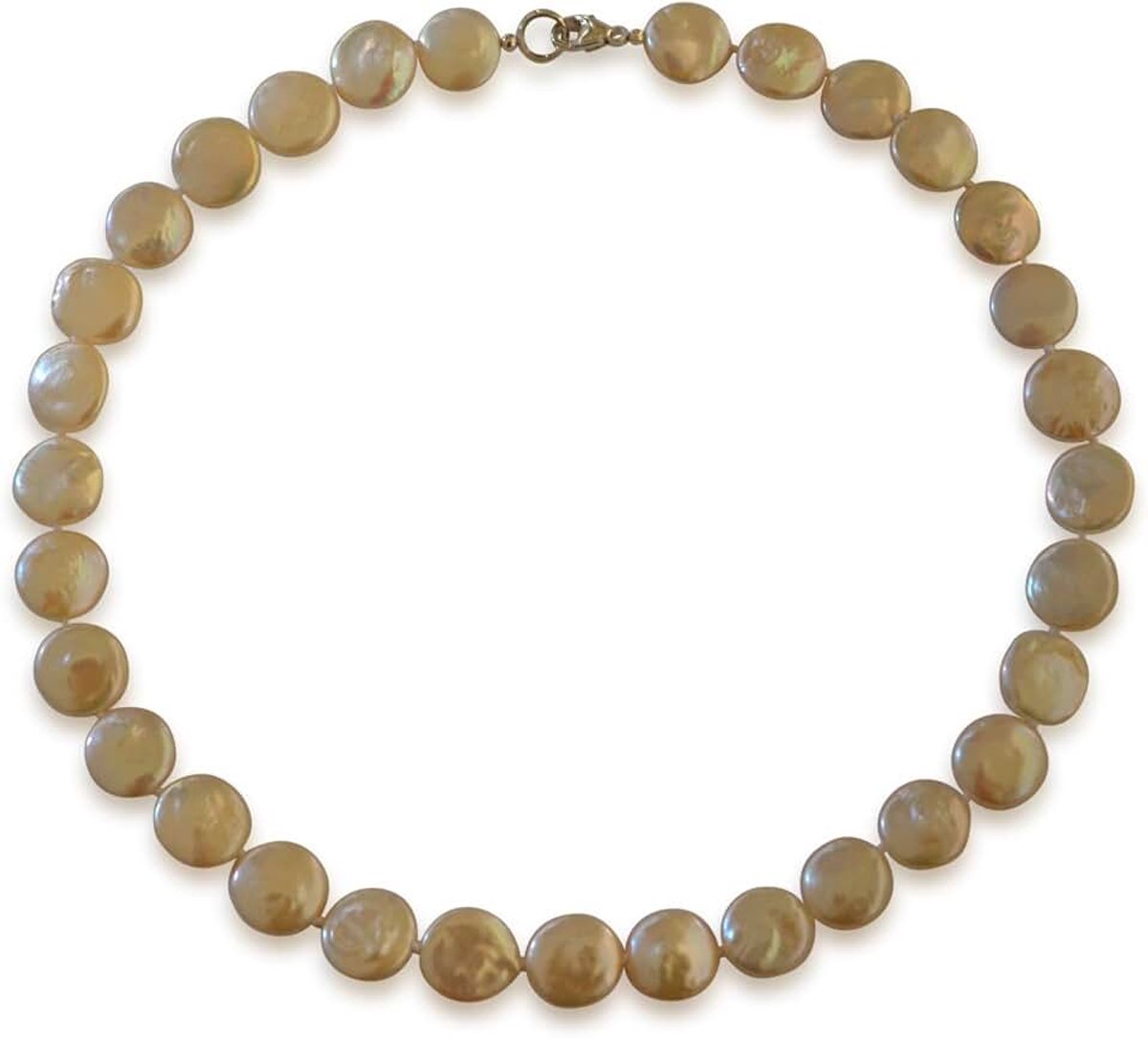 Zoetwaterparels ketting, wit, munt, klasse AA, 10-11 mm, 925 zilver