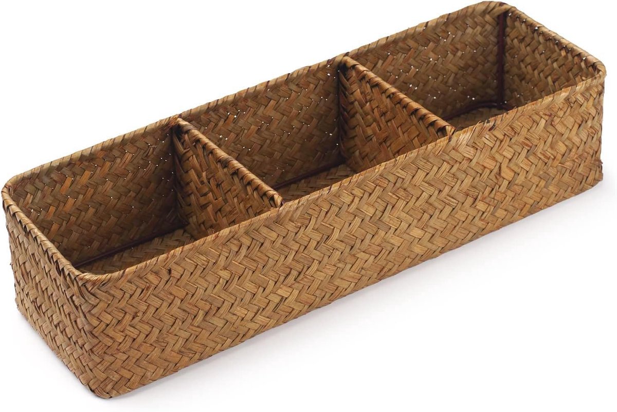 Opslag voor badkamer - rieten geweven mand (37,1 x 11,9 cm x 7,9 cm)