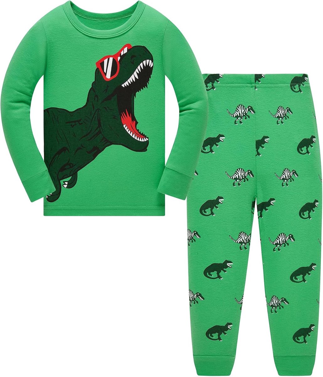 Pyjama voor jongens, dinosaurus, lang, katoen, pyjamasets, tweedelig, voor kinderen en jongeren van 1-12 jaar