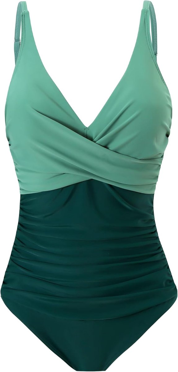 Badpak voor dames, eendelig, met V-hals en hoge taille, buikcontrole, push-up, zwempak, badmode