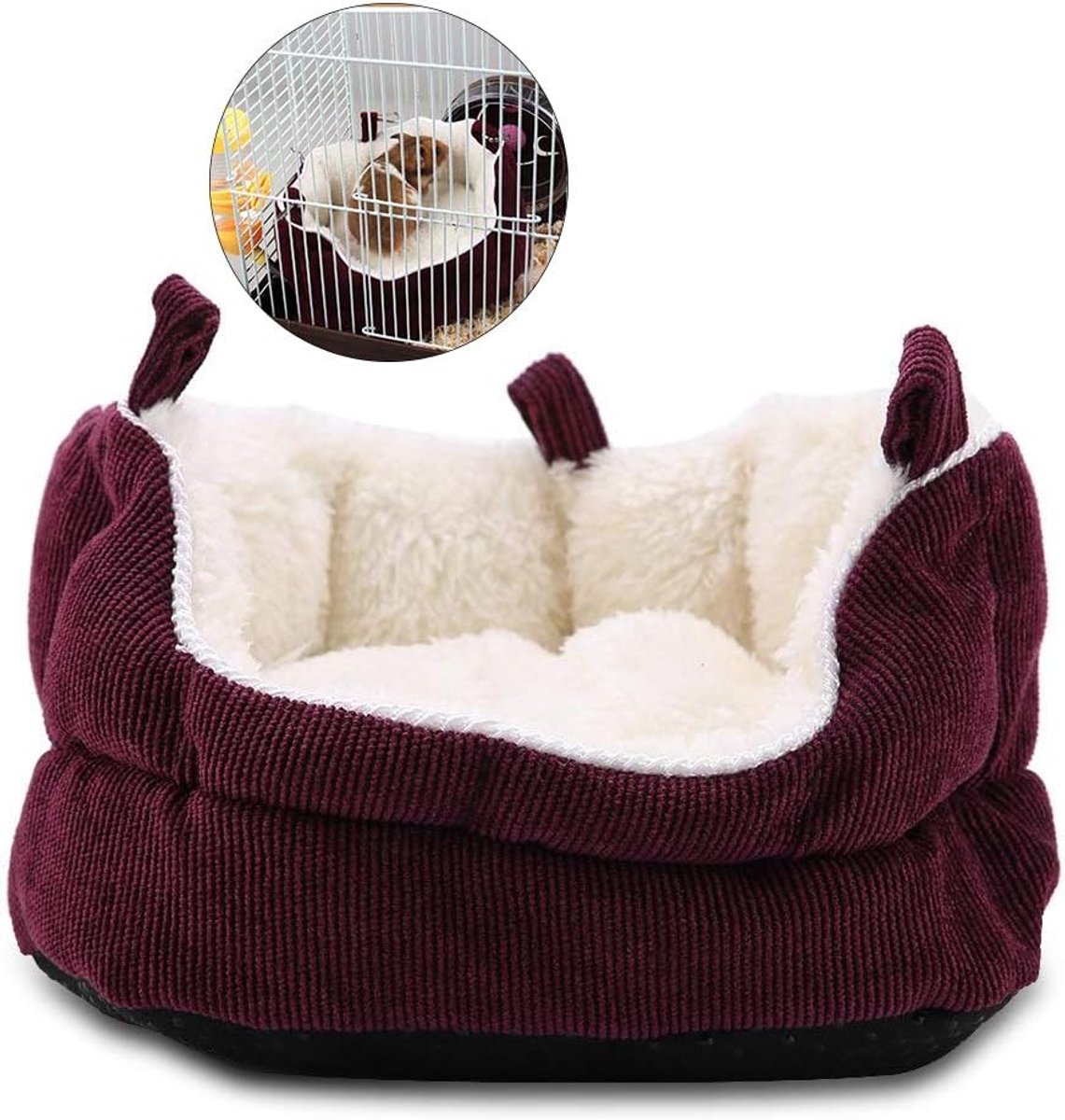 Sofa Nest, Antislip Afneembaar Hangend Bed, Winter Pluche Slaaphuis voor Hamsters, Racemuizen, Chinchilla's en Eekhoorns, Rood, Warm Zacht Slaapnest voor Kleine Huisdieren