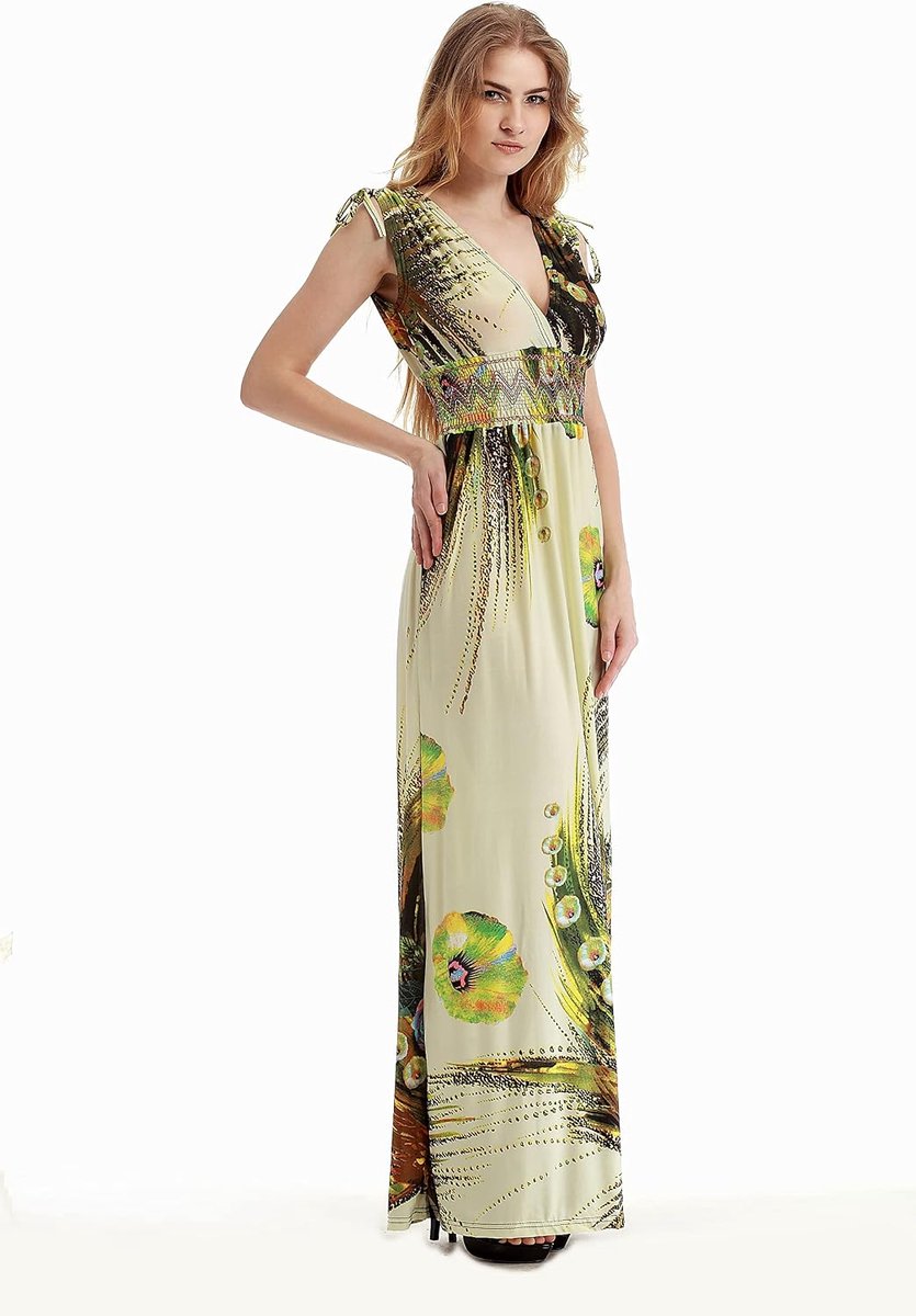 Zomerjurk, strandjurk, lang, mouwloos, boho, bedrukt, chic, V-hals, voor dames
