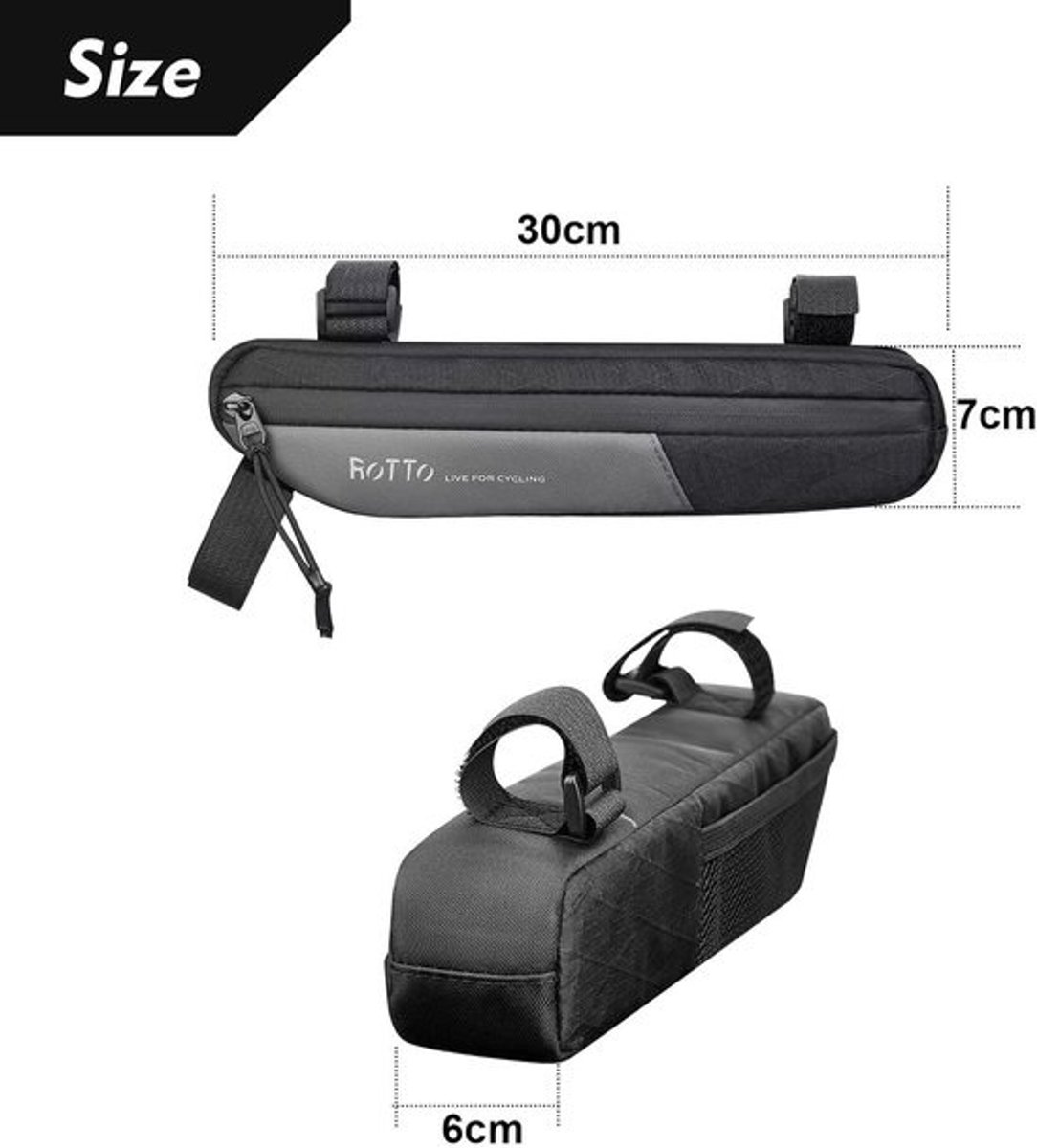 SnelShoppen - Fietstas Triangle Bag 1.2L voor MTB, E-bike en racefiets - Onder bovenbuis met mesh pocket - Voor pomp, binnenband en reparatieset
