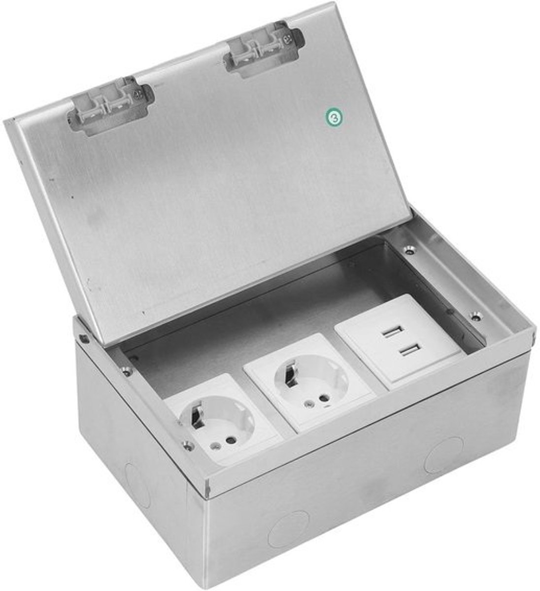 Inbouwvloersocket met 4 KW, 2 EU-stopcontacten en 2 USB-poorten - Waterdichte RVS-vloersocket - Voor binnen- en buitengebruik
