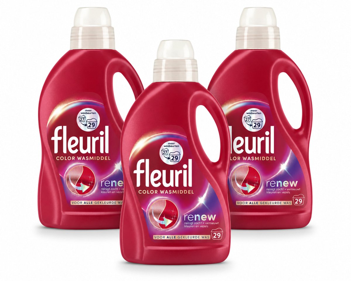 3 x Fleuril – Wasmiddel - Color – 29 wasbeurten – 1,305 L - Bulkverpakking - 3 stuks