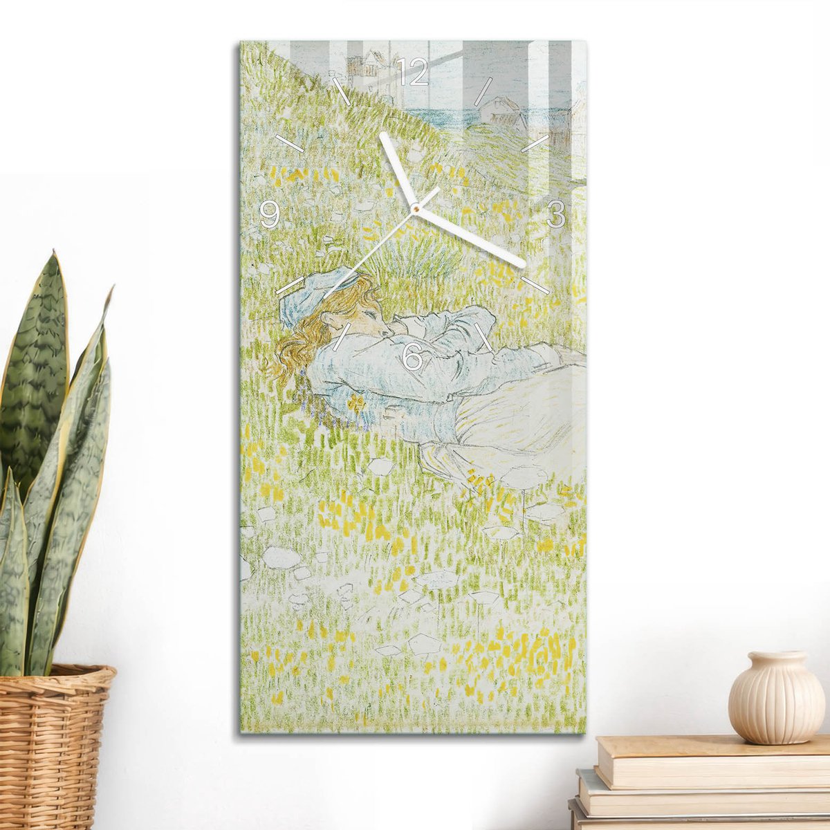 ArtPrintCave Groene Glazen Klok - 30x60 cm - Rechthoekige Wandklok - Zomerrust Stille Wandklok - Kunst Wandklok Keuken - Witte Klokwijzers
