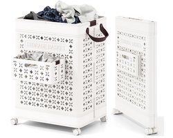 COSTWAY Wasmand op wielen, 75 liter, ruimtebesparend, opbergdoos, waterdicht, met ondergoedmand en handgrepen, opvouwbare wasmand, 43,5 x 34 x 61 cm, wit