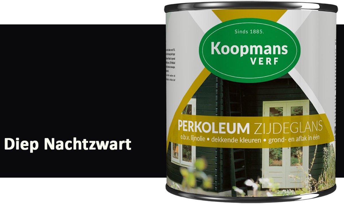 Koopmans Perkoleum Zijdeglans Dekkend – Houtverf Buiten – Dekkende Beits voor Schutting & Gevel – Elastisch & Weerbestendig – 750 ml – Diep Nachtzwart