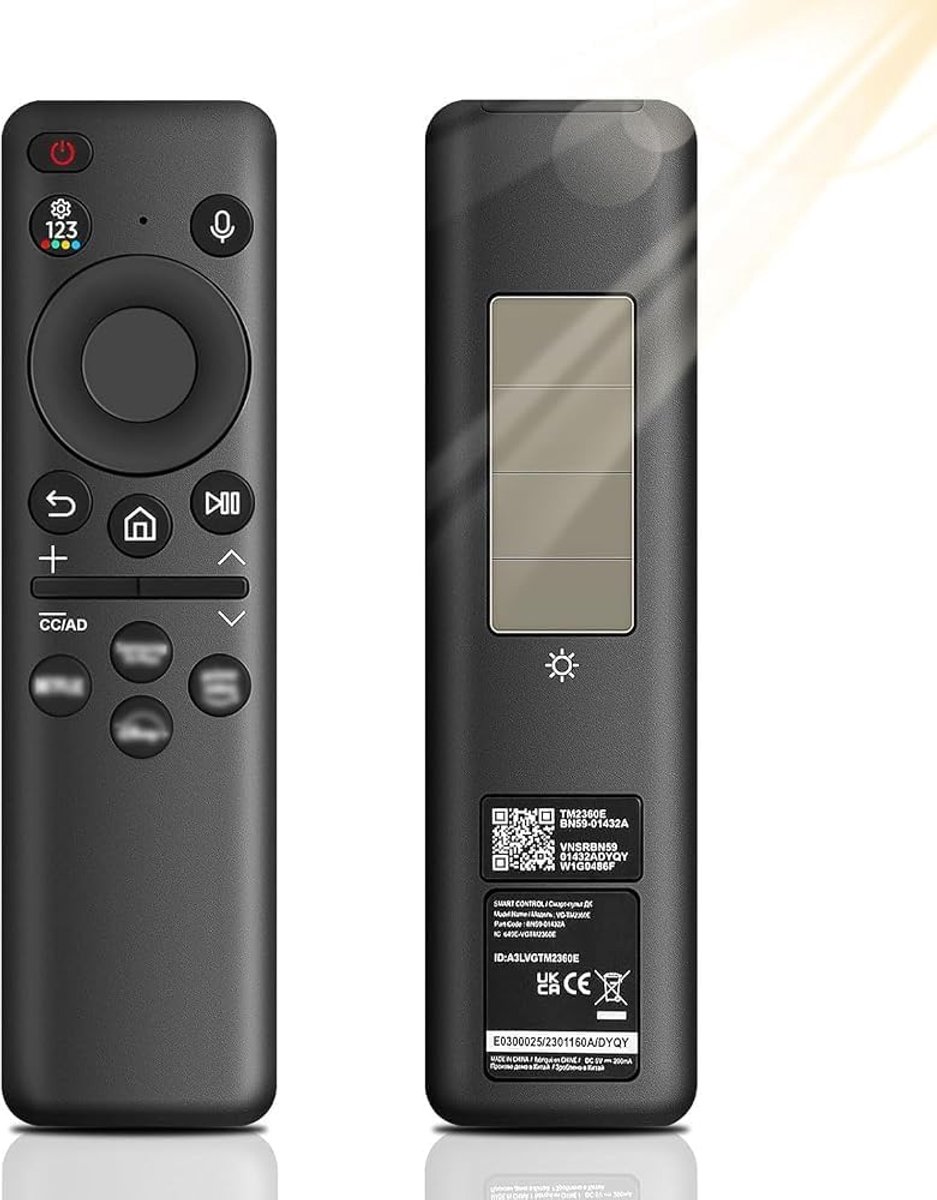 Afstandsbediening voor Samsung, BN59‑01432A zonne‑oplaadbare spraakafstandsbediening voor Samsung Smart‑tv, universeel voor Samsung Neo LED Smart 4K HD‑tv’s, zwart