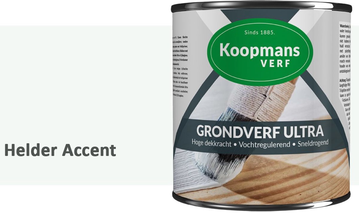 Koopmans Grondverf Ultra – Grondverf Hout & Metaal Binnen en Buiten – Vochtregulerende Primer – Hoge Dekking – Zijdeglans – Helder Accent – 375 ml