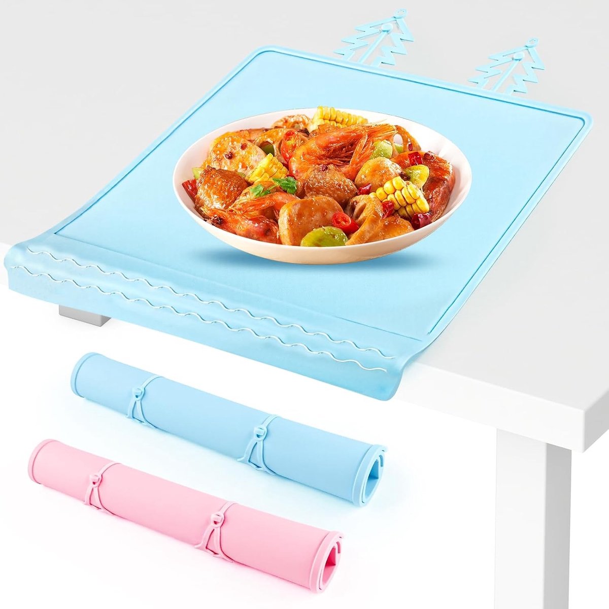 Wasbare Kindertafelkleden van Siliconen, Vouwbaar, Schokbestendig, Antislip en Hangbaar, Geschikt voor Eettafels, Stoelen en Bureau, Blauw/Roze, 30.5 x 20.5 cm, Kindvriendelijk en Duurzaam