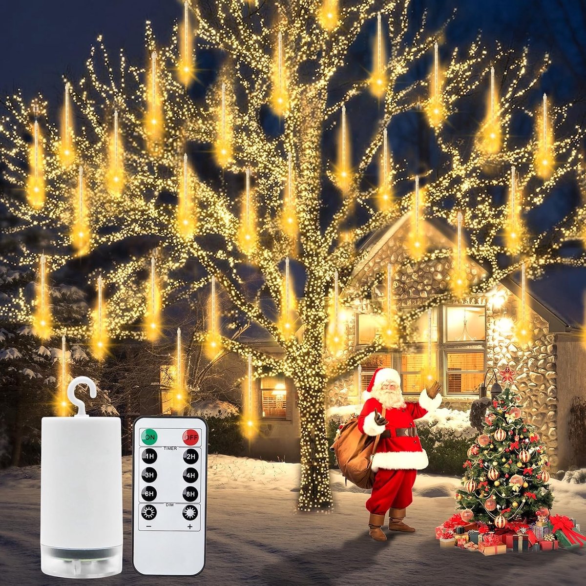 Meteor Shower Fairy Lights 30 cm met 192 LED - Waterdichte Sfeerverlichting voor Kerst, Tuin en Bruiloft met Timer
