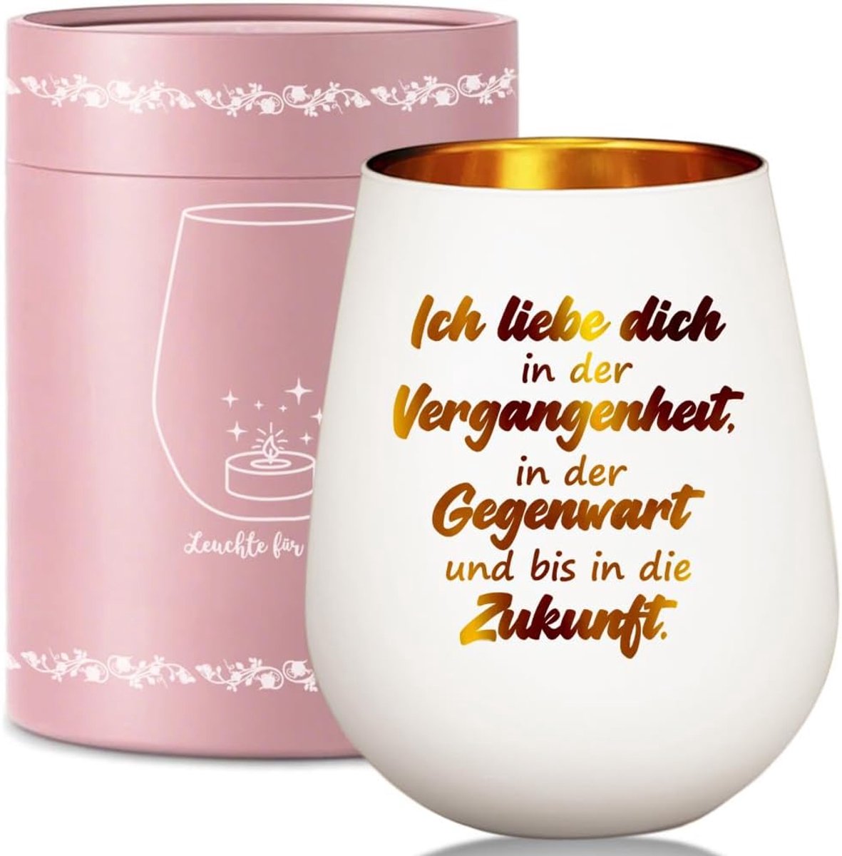 Glas met geschenkdoos, huwelijkscadeau voor bruidspaar, jubileum cadeau vriendin vrouw, 30 40 50 verjaardag vrouwen, theelichthouder decoratie met gravure