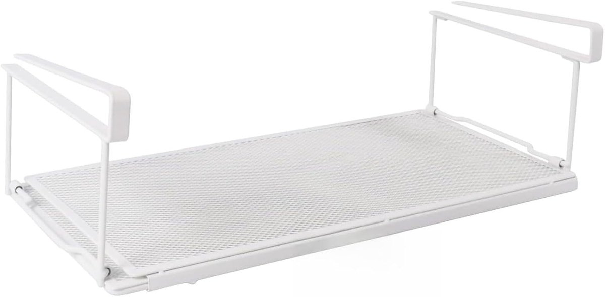 Uittrekbaar, hangmand, kast van metaal om op te hangen, organizer voor keukenkast met mesh-design, opbergmand onder plank voor keuken, kantoor, badkamer, eetkamer, wit