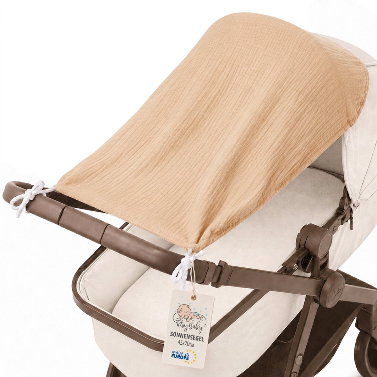 Zonbescherming Kinderwagen 70 x 45 cm UV Zonwering Baby Mousseline Schaduwdoek voor Buggy Sportwagen Wandelwagen tegen Zon Wind en Regen Opvouwbaar Beige Mousseline