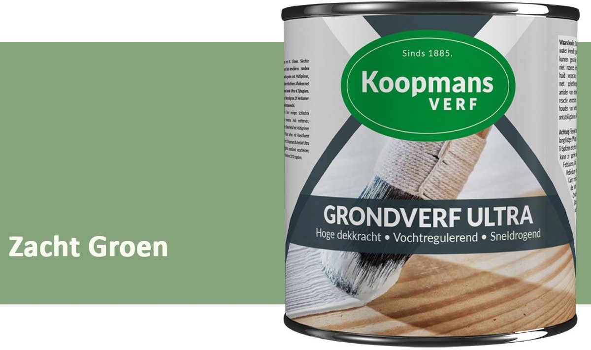 Koopmans Grondverf Ultra – Grondverf Hout & Metaal Binnen en Buiten – Vochtregulerende Primer – Hoge Dekking – Zijdeglans – Zacht Groen – 375 ml