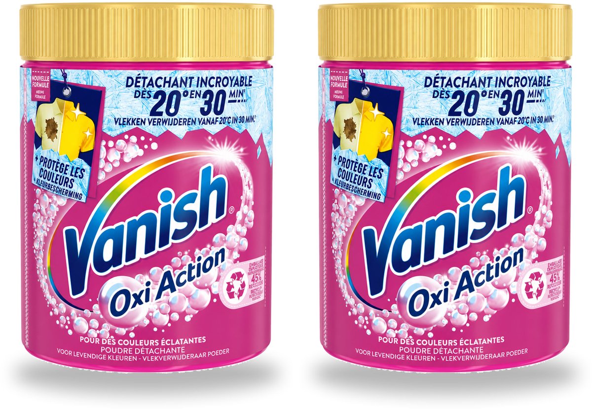 2 x Vanish - Vlekverwijderaar - Oxi Action Wasbooster Poeder - Voor Gekleurde Was - 940 g - Bulkverpakking - 2 stuks