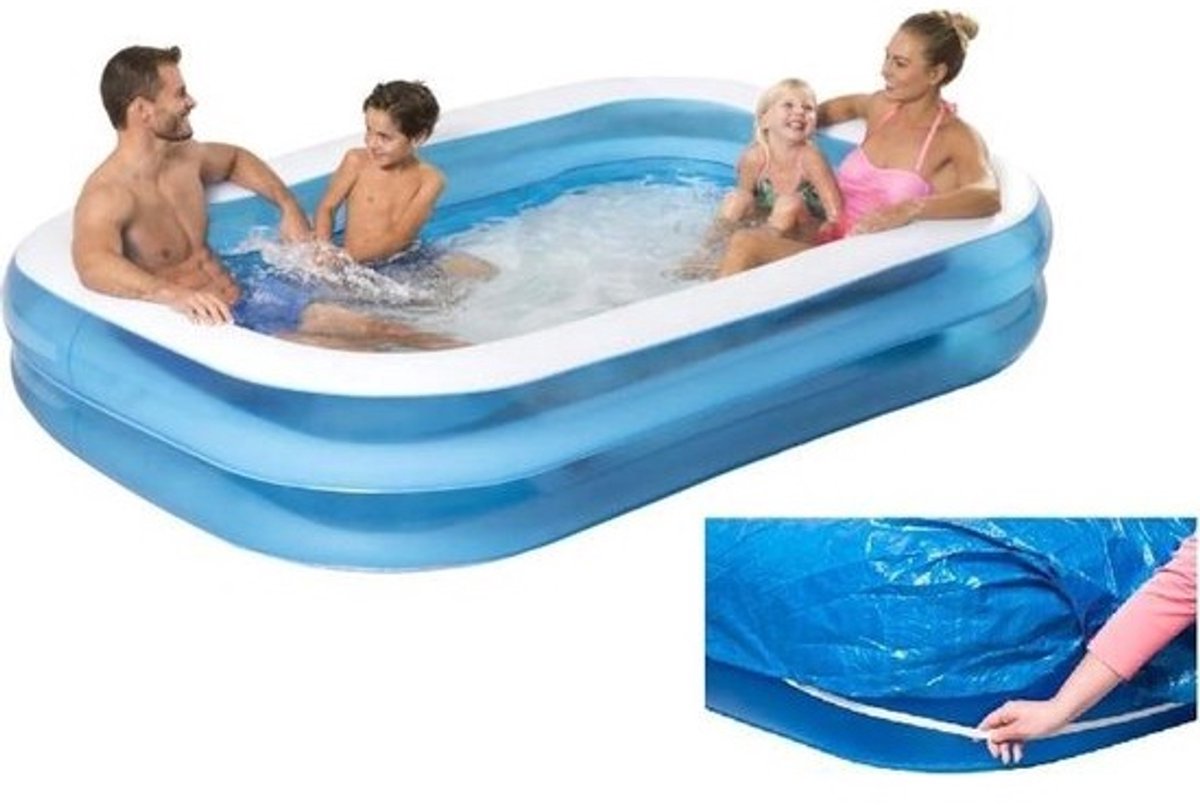 Familliezwembad - XL – Blauw - Wit - 262 x 175 x 51- Zwembad - Opblaasbaar - 720 Liter met afdekzeil - Zwembaden