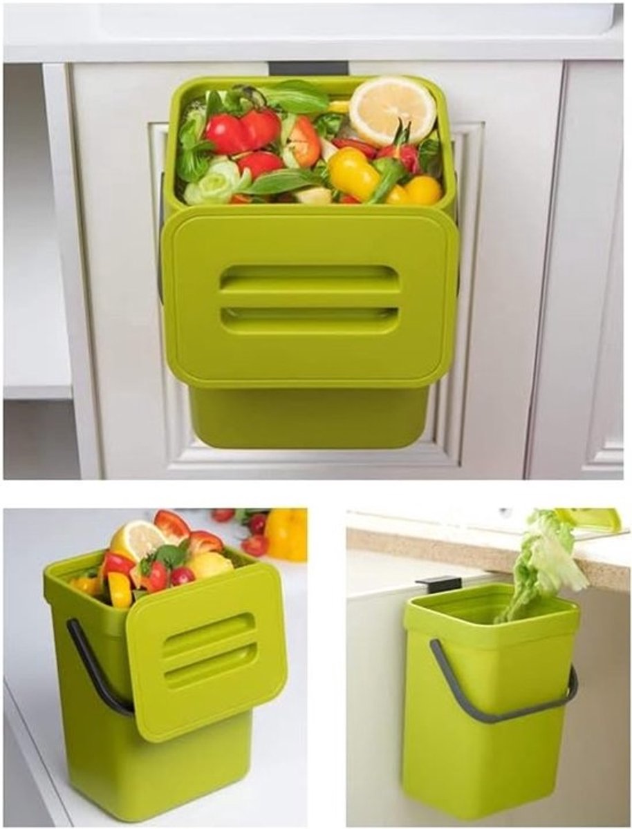 Kleine compostbak voor keuken - praktische afvalcontainer - 1 stuks - groen