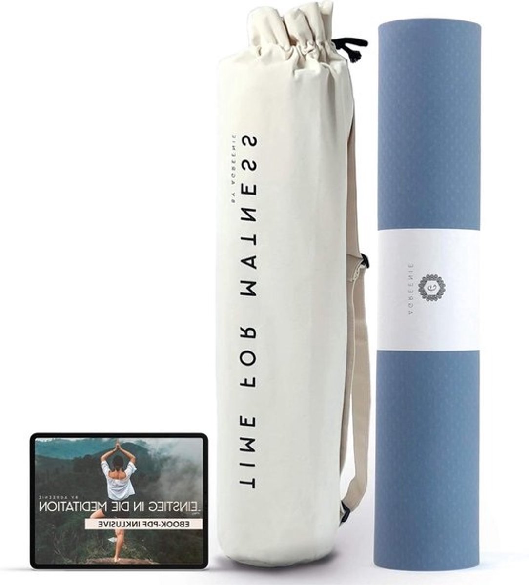 Yogamat Prana - antislip sportmat van hoogwaardig TPE - extra breed 183 x 68 cm - 6 mm dik - vrij van schadelijke stoffen - anti-allergene gymnastiekmat - incl. yogatas & ebook