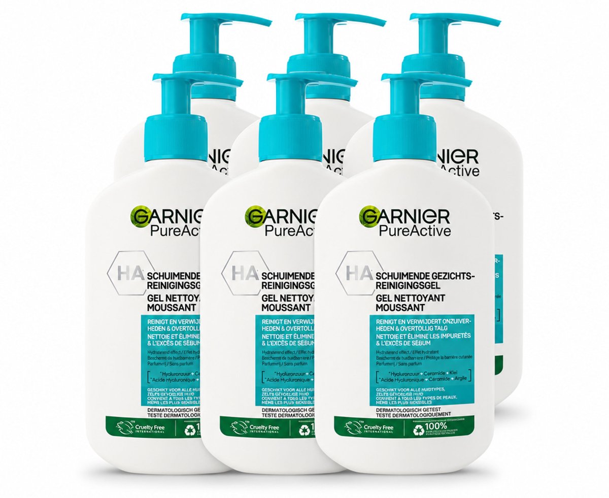 6 x Garnier - Pure Active - Gezichtsreiniger - Hydraterend - 250 ml - Voordeelverpakking - 6 stuks