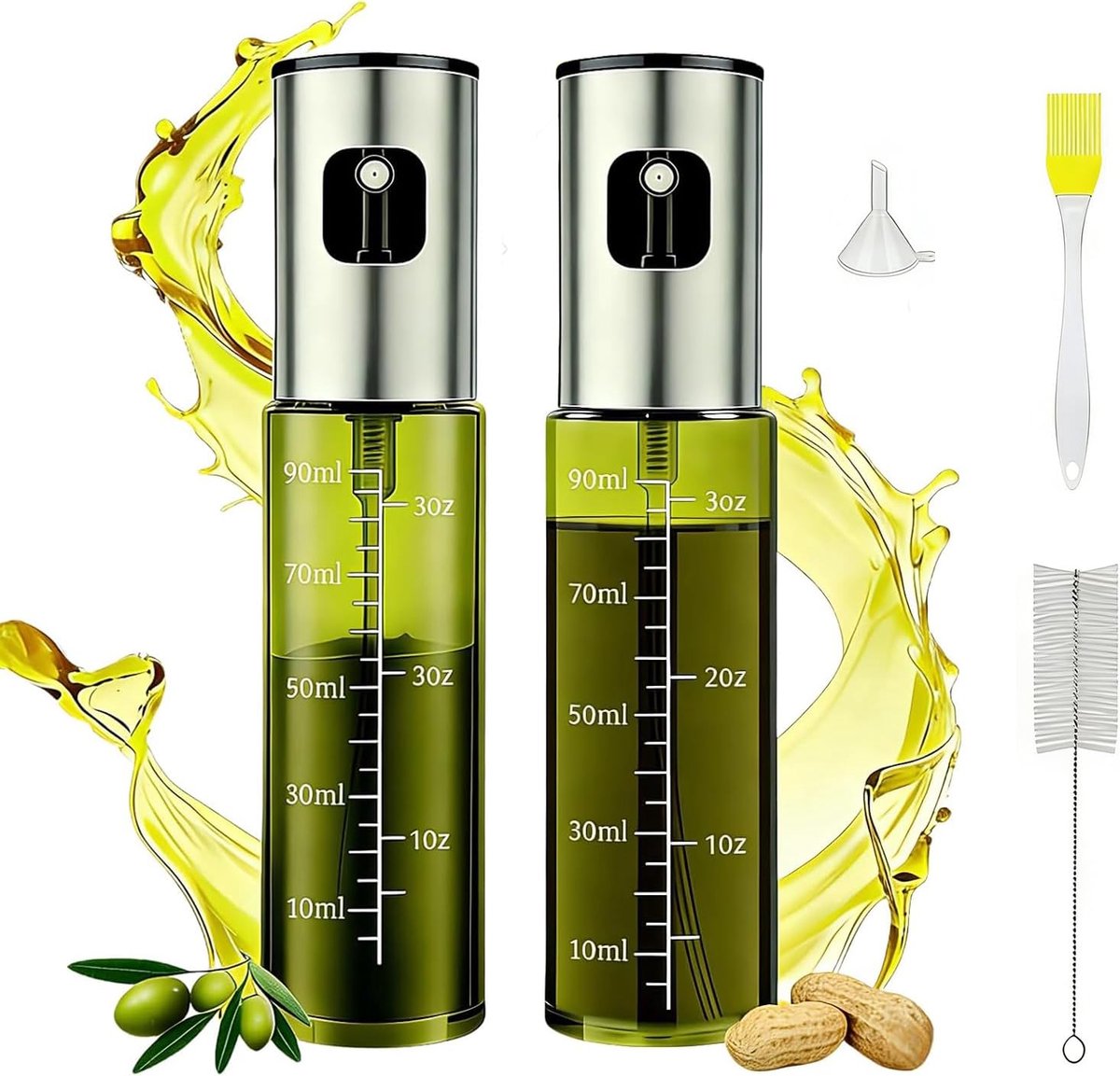 2 stuks 100 ml olieverstuiver om te koken, groene UV-bescherming, glazen oliesproeifles, oliesproeifles met schaal en trechter, keukenoliesproeifles voor heteluchtfriteuse, oliespray (groen)