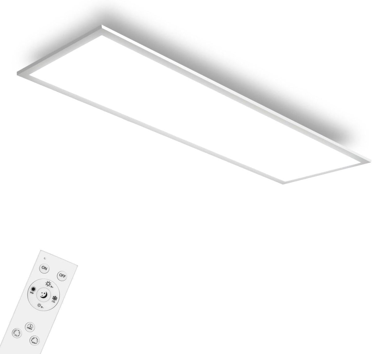 Led-plafondlamp, dimbaar, 100 x 25 cm, ultradun, met afstandsbediening, plafondverlichting voor kantoor, werkplaats, garage, slaapkamer, keuken