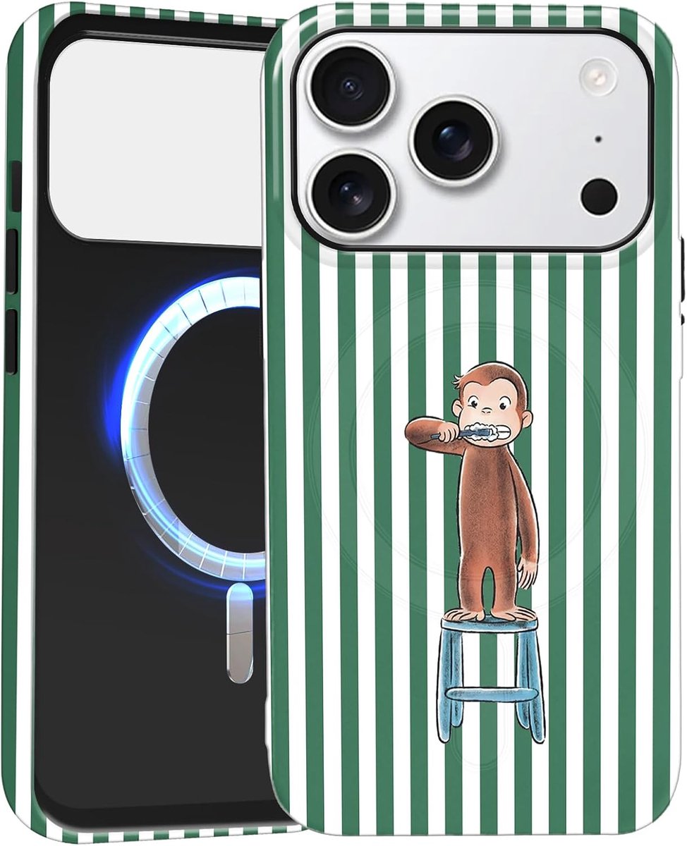 Beschermhoes voor iPhone 17 Pro, zomer, groen, gestreept, esthetisch, vrouwen, design, beschermhoes compatibel met MagSafe, dunne siliconen, schokbestendig, beschermhoes
