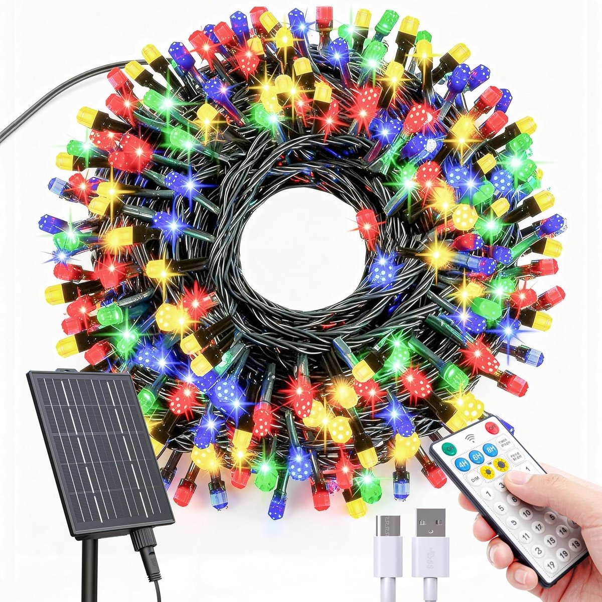 Lichtsnoer voor buiten, 32 meter 300 LED kerstlichtsnoer voor buiten, 19 standen, waterdichte lichtsnoer voor buiten, kerstversiering voor tuin en balkon, veelkleurig