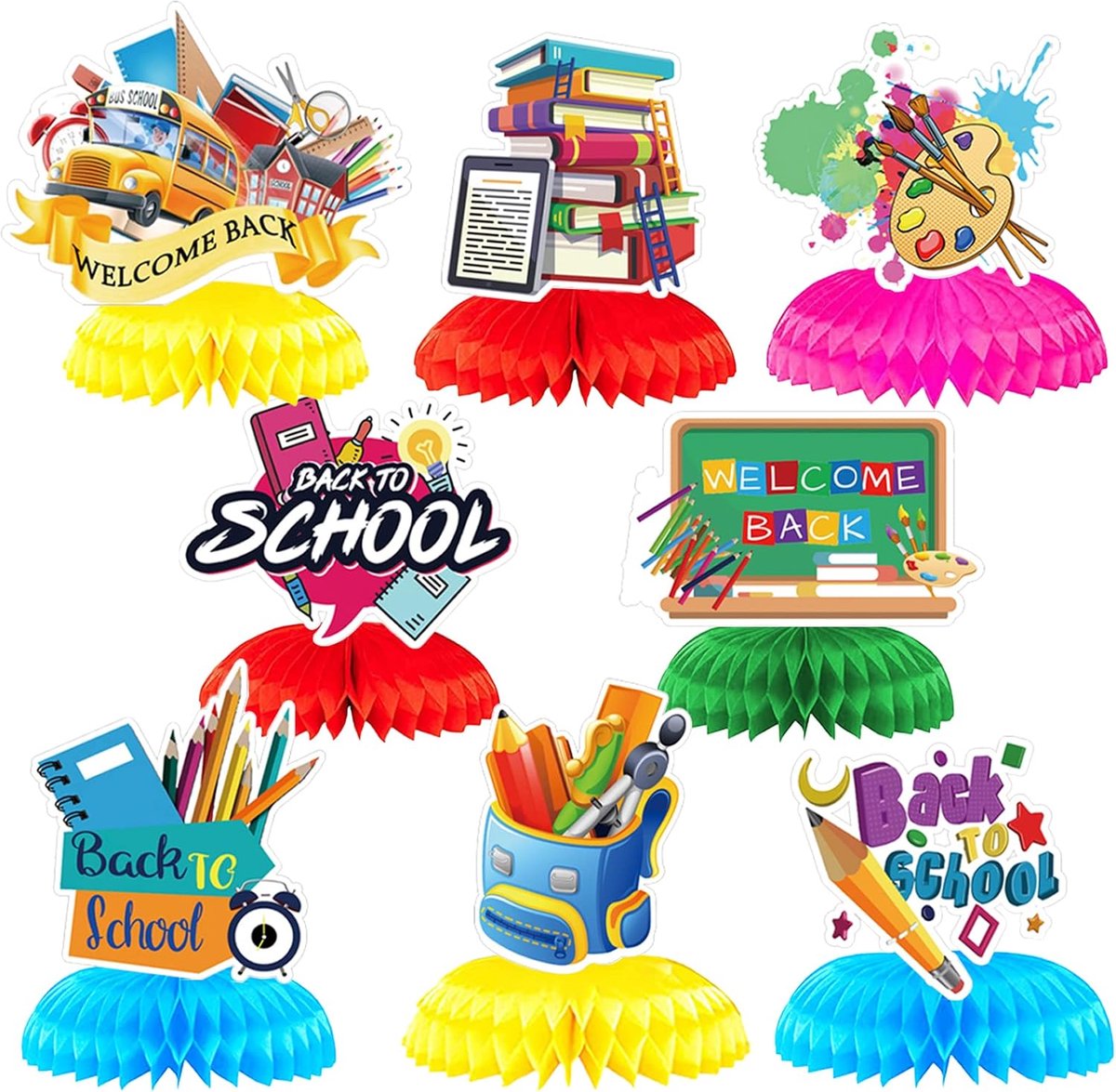 8 stuks eerste schooldag, honingraat, middenstuk voor tafeldecoraties, schoolintroductie, eerste schooldag, decoratie, honingraattafeldecoratie, tafeldecoratie, bijenhoningraat voor eerste schooldag feest